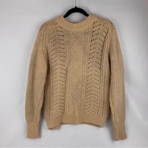 Vintage John Halifax Chunky Knit Jumper Mens S Beige Wool Fisherman Aran Sweater